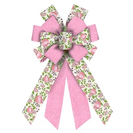 ABTOLS Large Spring Bows for Wreath, Pink Flower Wreath Bows Idyllic Bows for Front Door, Spring Tulip Floral Burlap Ornament Tree Topper Bows for Spring Indoor Outdoor Decor