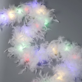 Larryhot White Light Up Feather Boa - 2 Yards 75g Colorful Turkey Boa Feathers for Party Bulk,Christmas,Wedding Centerpieces,Costume,Concert,Pet and Home Decoration (LED Boa - White)
