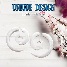 UMBRELLALABORATORY Tribal Organic Wooden Earrings Fake Gauges Sold As Pair Bohemian Jewelry Spiral Tattoo Faux Plugs tapers w 4E