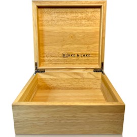 Blake & Lake Wooden Eco Box with Hinged Lid - Oak Wood Storage Box with Lid - Wooden Keepsake Box - Decorative wooden boxes with lids for Keepsakes (Oak)