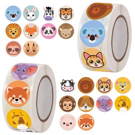 1000Pcs Animal Reward Stickers Roll, Waterproof Cute Cartoon Zoo Animal Decals for Classroom Incentives, Party Favors, Water Bottle Decor & DIY Crafts