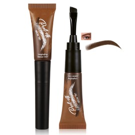 Eyebrow Tint Kit – Semi-Permanent & Waterproof – Peel Off Gel Tattoo & Dye Long-Lasting Natural Look Flat Brush for Easy Even Application Dark Shade for Women Girls（01#Warm brown）