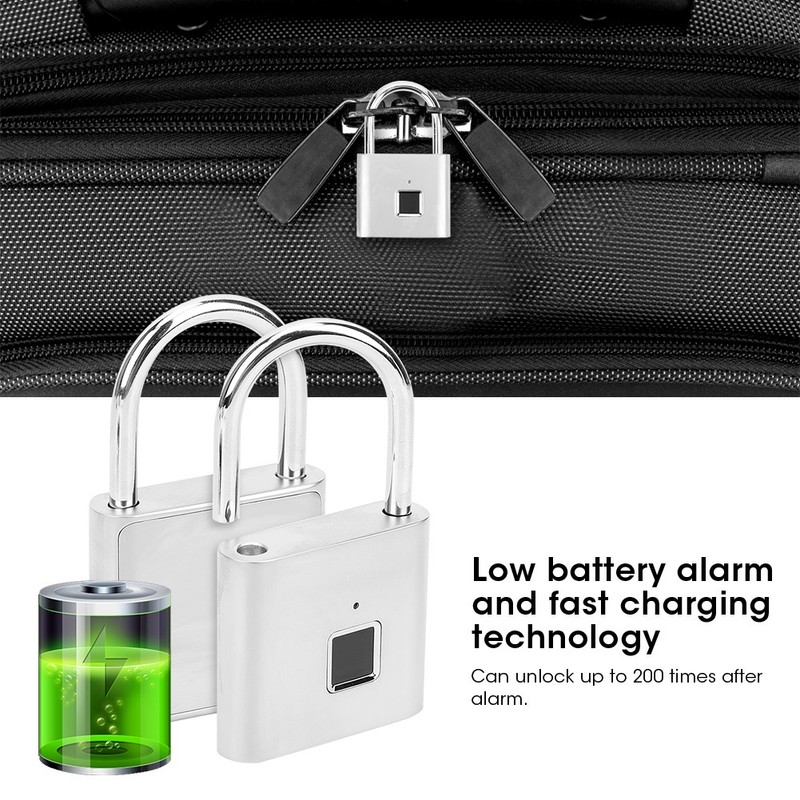 Smart Fingerprint Padlock USB Rechargeable Security LED Lock for Backpack