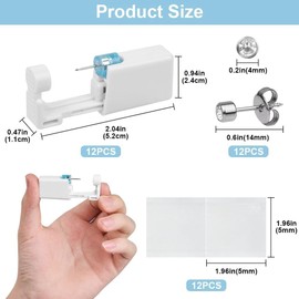 Aucuu Ear Piercing Gun, 6/9/10/12 Pieces Ear Piercing Sterile Sterile Safety Ear Piercing Gun, Piercing Gun with Stud Earrings, Painless Self-Piercing Tool, Plastic, No Gemstone