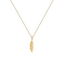Elli Women's 925 Sterling Silver Gold Plated Xilion Cut with Feather Pendant Necklace - 45cm length