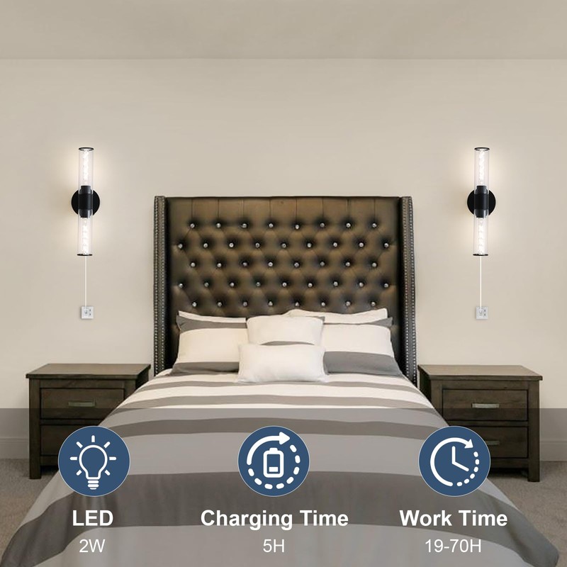 HONGREN Black Battery Operated Wall Sconces Set of Two Modern