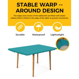 Fitted Square Table Cover, Pure Teal Green Solid Color Vinyl Rectangle Tablecloth, Elastic Edge Waterproof Wipeable Washable Stretch Square Table Cover, 30x60 Inch