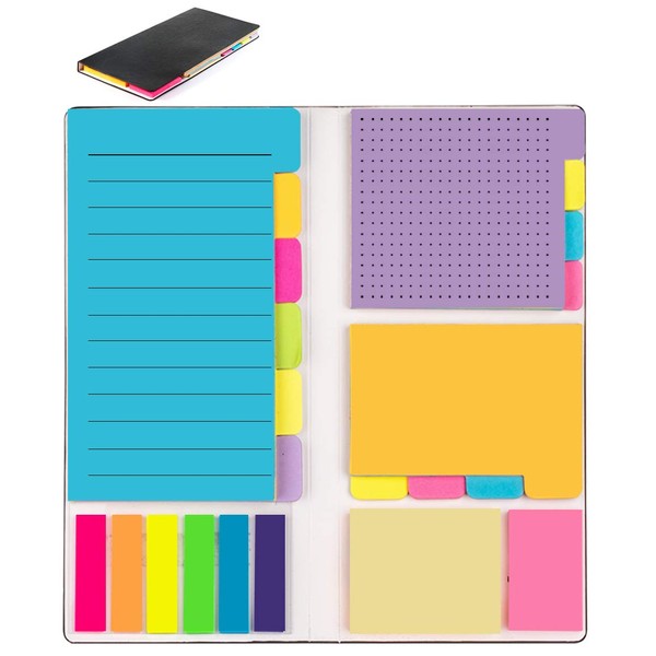 Sticky Notes Colored Divider Self-Stick Notes Set (402pcs), Prioritize with Color Coding - 60 Ruled Lined (3.8x5.9), 48 Dotted (3x3.8), 48 Blank(2.6x3.8), 48 Orange&Pink,150 Index Tabs,Black