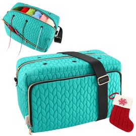 AMBESTAR Portable Knitting Bag, Large Yarn Holder Bag for Holds Multiple Rolls Crochet Yarn, Crochet Hook, Craft Item, Needles and Accessories, Suit for Mothers, Grandmothers, Ladies, Green