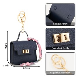 WOZEAH Mini Backpack Keychain for Women,Small Change Pouch Coin Purse Twist-lock with Key Headset Bag（Dark Blue）