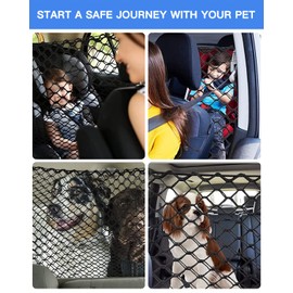 CJMAVUT Dog Car Barrier, Dog Net for Car,Adjustable Dual Layer Pet Travel Safety Barrier Net with Bungee Cords and Hook 47.24X33.85in