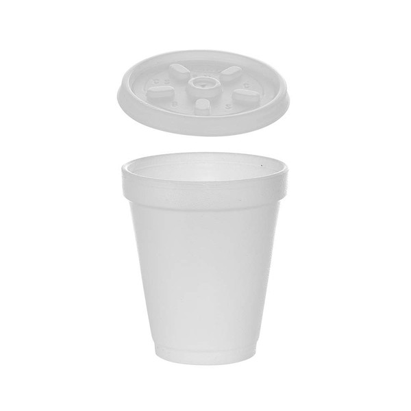 (200 Sets) 6 oz White Foam Cups with Vented Lids, Disposable To-Go Coffee Cups, Styrofoam Cups/Insulated Foam Cups