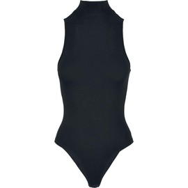 Urban Classics Ladies Sleeveless Turtleneck Collar & Press Stud Closure Wide Leg & Sleeve Cut Out Turtleneck Bodysuit Size XS to 5XL, black