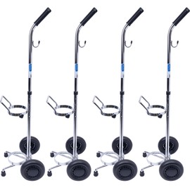 4 PCS Chrome Lightweight Single D/E Oxygen Cylinder Cart, Adjustable Handle, Portable Oxygen Tank Cart with Wheels, Holds 1 D Size or E Size Cylinder, Medical Oxygen Transport