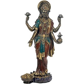Buddha Lakshmi bronze and colored divinity figure decoration Hinduism