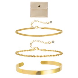 TYFGRT Pack of 3 Bracelets, 1 Piece Jewellery Storage Bag, Gold Bracelets, Stackable Bracelets, Women's Jewellery Accessories, Fashion Jewellery Accessories