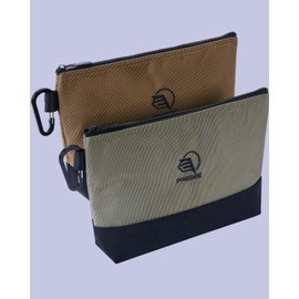 Tool Pouch Zipper Small Tool Bag Pouches Organizer Bag with Metal Carabiner, Nylon 1680D Heavy Duty for Wrenches, Screwdrivers, Pliers, Pack of 2, Green Khaki, 10.5 Inch