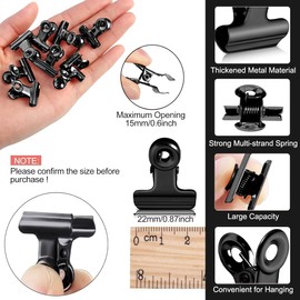 20 Black Bulldog Clips, Metal Hinge Clips, File Paper Money Binder Clips, 22 mm, Small Paper Clips, Mini Picture Clips, for Home, Kitchen and Office