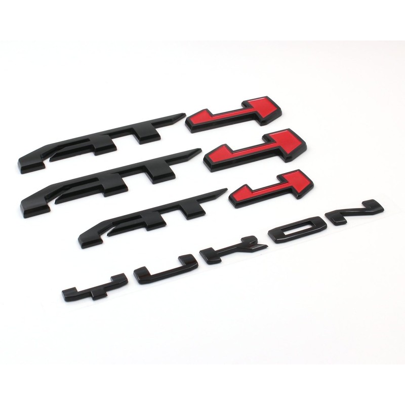 Xpipnns 4PCS Black Red Door Rear AT4 Yukon Emblems Letters