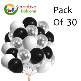 Balloons Pack 10-Inch Plain White Balloons Silver Black Balloons for Party Decoration Birthday Decorations Baby Shower Graduation Wedding Engagement Party Decoration 30 Balloons for Balloons Arch