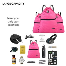 Drawstring Gym Bag Waterproof Zipper Bag Backpack for Women Men Travel Set for Hiking School Students PE Bag Outdoor Swimming Adult, pink