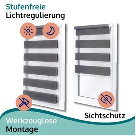 Double Roller Blind, No Drilling Required, Privacy Screen and Sun Protection, Klemmfix, Beige, 120 cm Wide (Fabric Width) x 120 cm High (Window Height), Duo Roller Blind for Window/Door,