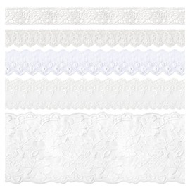 5 Packs Embroidery Lace Trim Premium White Sewing Lace Ribbon Scalloped Cotton Lace Decorative Crochet Trimming 2 Yards x 5 Designs for DIY Sewing Crafting Wrapping Wedding Scrapbooking (Angel)