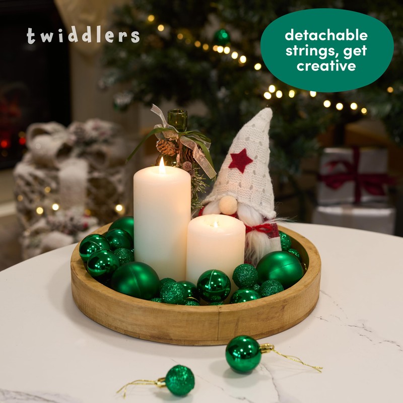 THE TWIDDLERS – 50-Pack Green Christmas Baubles - Various Sizes