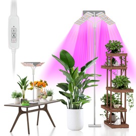 KINGPLUS Grow Lights with Base, Three Heads, Full Spectrum LED Grow Light for Indoor Plants, 360 Leds, 4 Dimmable Levels, Timer 4/8/12h, 12-60inches Height Adjustable, 48w, Ideal for Desk Small Plants