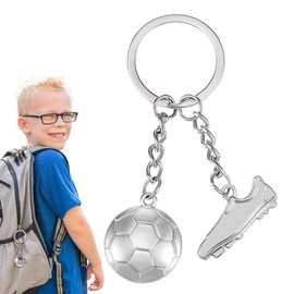 Norhogo 1 piece football key ring for boys, metal sports key ring with football boot and football, football key ring, football pendant for men, boys, women, gifts, silver