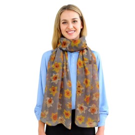 GFM® Women's Daffodil Flower Print Scarf - All Seasons Scarf (Daf-05-Grey)(SA-PSCF-DAF-22005-BH)