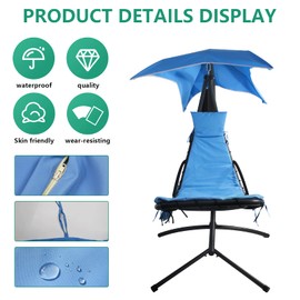 MICTONY Outdoor Hanging Lounge Chair Replacement Cushion Cover and Umbrella Fabric, Made for Patio Curved Chaise Hammock Floating Swing Chair Pads, Waterproof Soft Fabric (Cushion Not Included), Blue