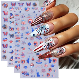 FBABFBUO 4th of July Nail Art Stickers USA Flag Patriotic 5D Embossed Nail Decals 4PCS Self-Adhesive Butterfly Statue of Liberty Eagle Nails Design Independence Day Nail Stickers for Nail Art Decorations