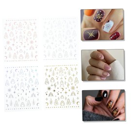 Beavorty 8 Sheets Star and Moon Nail Decals for Vintage Sun Nail Art Stickers Easy DIY Application for Prom and Festivals Gold Silver Rose Gold