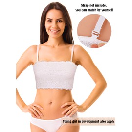 Boao - 3 piezas de encaje floral para mujer, sin tirantes, sin costuras, elástico en el pecho, Negro, Blanco, Beige, L