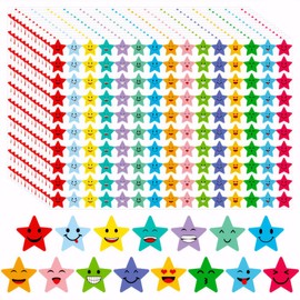 Aieino 1500pcs Star Stickers for Children - 10mm Reward Sticker 15 Assorted Cute Smile Face Chart Labels for School, Teacher Supplies, Students Motivational Praise