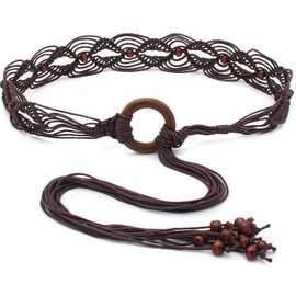 BAOKELAN Boho Woven Belts for Women Rope Braid Waist Belt for Dress Coffee