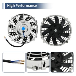 7 Inch Chrome Slim Push Pull Electric Radiator Cooling Fan Universal High Performance 12V 80W Motor with Fan Mounting Kit