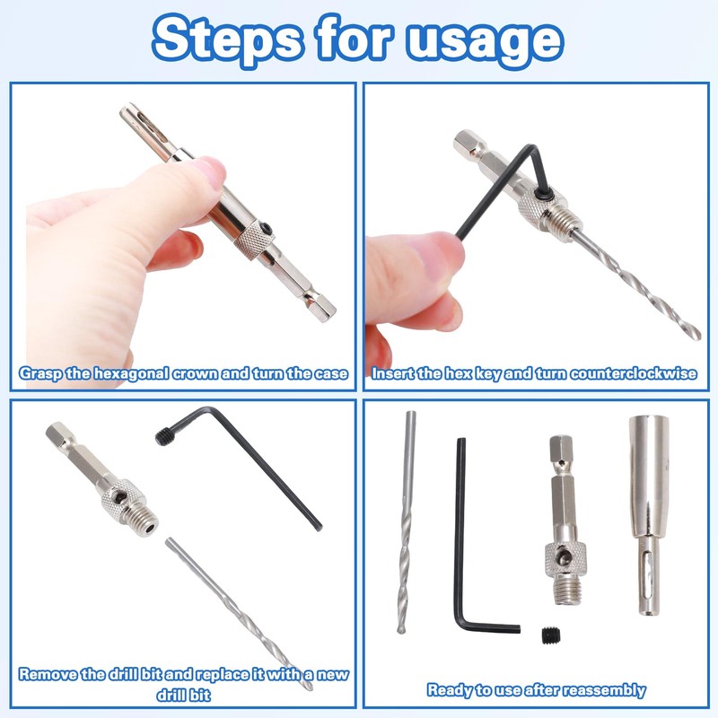Meng Jiaran 4pc Self-Centering Drill Bit Set, 1/4" Hex Shank