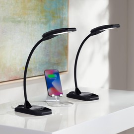 360 Lighting Ricky Black Gooseneck LED Desk Lamps Set of 2 with USB Ports