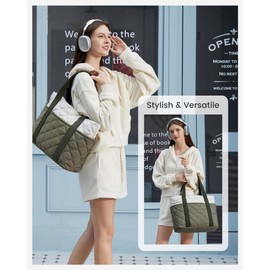 LOVEVOOK Puffer Tote Bag for Women, Puffy Work Tote Bags with 15.6" Laptop Pocket, Travel Essentials with Zipper, Quilted Large Carry On Bags for Gym Teacher Nurse Gifts