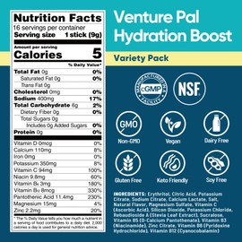 Venture Pal Sugar Free Electrolyte Powder Packets - Liquid Daily IV Hydration Packets for Rapid Rehydration | 7 Electrolytes & 5 Vitamins | Keto Friendly | Non-GMO | Vegan | Fast Dissolve | 16 Sticks