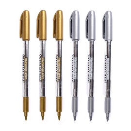 MyLifeUNIT Metallic Marker Pens, 6-Pack Metallic Gold Silver Permanent Markers, Fine Point (3 Gold 3 Silver)