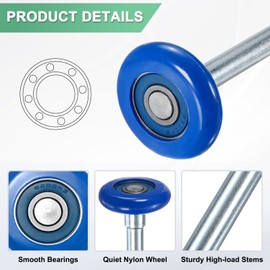 M METERXITY 2-Pack Nylon Garage Door Rollers, 1.8"/ 46mm Quiet Garage Door Wheels 190 Mm/ 7.48" Stem, High Load 6200zz 8 Balls Sealed Precision Bearing for Garage Doors/Flap Doors [Blue]