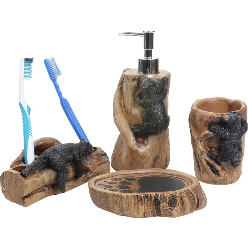 BLACK FOREST DECOR Climbing Black Bears Bath Set – Rustic