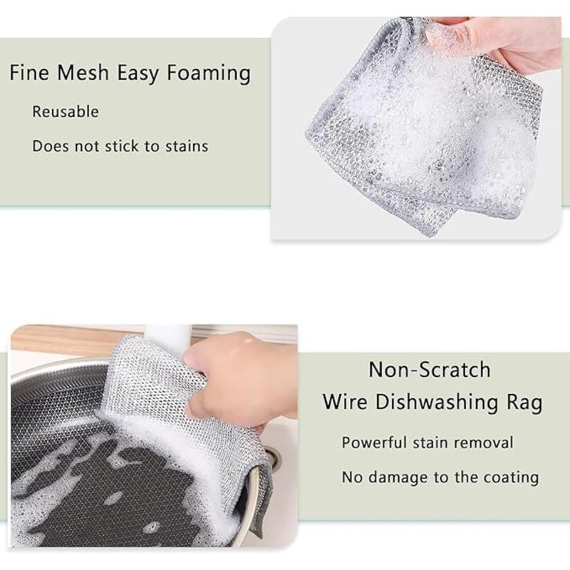 Aashvi 6 PCS Double Layer Wire Dishwashing Cloth Rag Non-Scratch