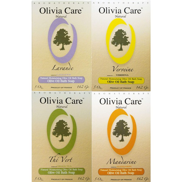 OLIVIA CARE O LINE Organic Bath & Body Bar Soap | Green Tea, Mandarin, Lavender, Verbena | -100% all Natural shower soap good for Sensitive Skin! 4 Soaps (1 of each Flavor)