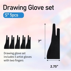 Falling in Art 5 Pack Drawing Gloves with Two Fingers, Digital Artist Gloves for Left and Right Hand, Soft Art Gloves for Graphic Drawing Tablets, iPads, Monitors and Paper Sketching, S