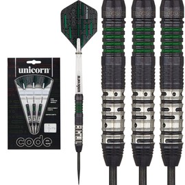 Unicorn Code Dart Set, 80% Tungsten, Black Titanium, Steel Tip, Green, 22g