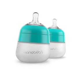 Nanobébé Biberón Flexy de Silicón 5 onzas / 150 ml, Anticólicos 360°, Textura Suave Tipo Pecho Materno, Paquete de 2 Verde